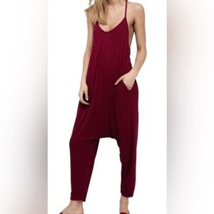 Free People Intimately | Burgundy Spaghetti Strap Jersey Romper Harem Jumpsuit L